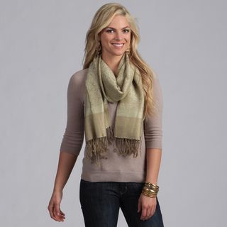 Womens Green and Olive Jacquard Shawl Wrap