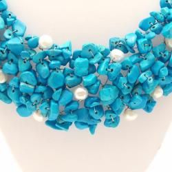 Blue Cascades Turquoise Pearl Medley Bib Necklace (Philippines