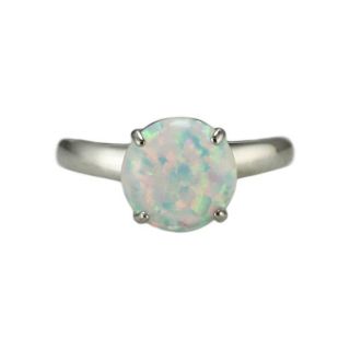 10k White Gold Created Opal Solitaire Ring
