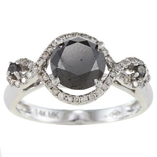 14k White Gold 2 1/2ct TDW Black and White Diamond Halo Ring (HI, SI1
