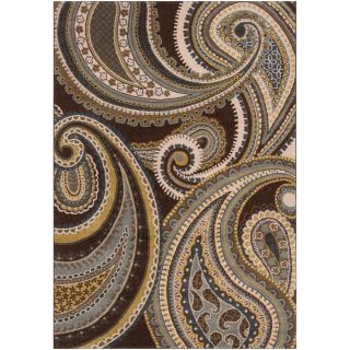 Meticulously Woven Contemporary Brown/Green Paisley Floral Folkestone