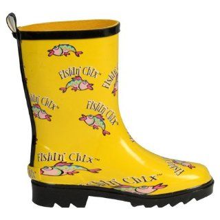 Fishin Chix Girls Fishing Boot Rain Boots,Yellow Logo
