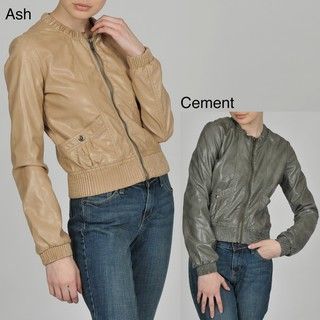 Members Only Womens Faux Leather Crew Neck Bomber Jacket
