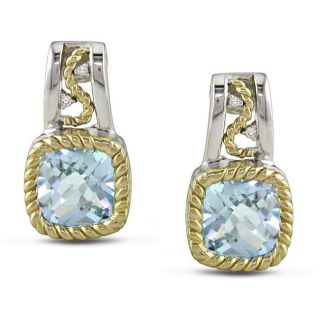 Silver and 10k Gold Blue Topaz and Diamond Accent Earrings