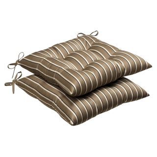 Pillow Perfect Outdoor Brown/ Beige Striped Tufted Seat Cushions with