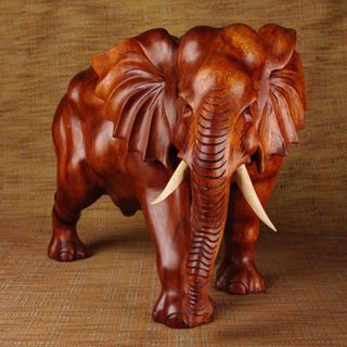Teak Wood 24 inch Plain Elephant Statue (India)