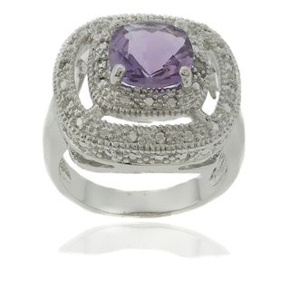 Gem Jolie Silver Overlay Amethyst and Diamond Accent Square Ring