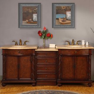 Silkroad Exclusive 84 inch Travertine Double Vanity with LED Lighted