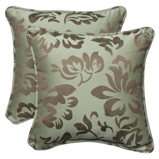 Pillow Perfect Outdoor Brown/ Green Floral Toss Pillows with Sunbrella